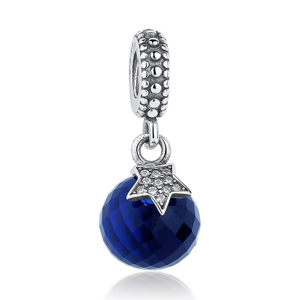 Pandora Moon and Star Dangle with Blue Crystal Charm